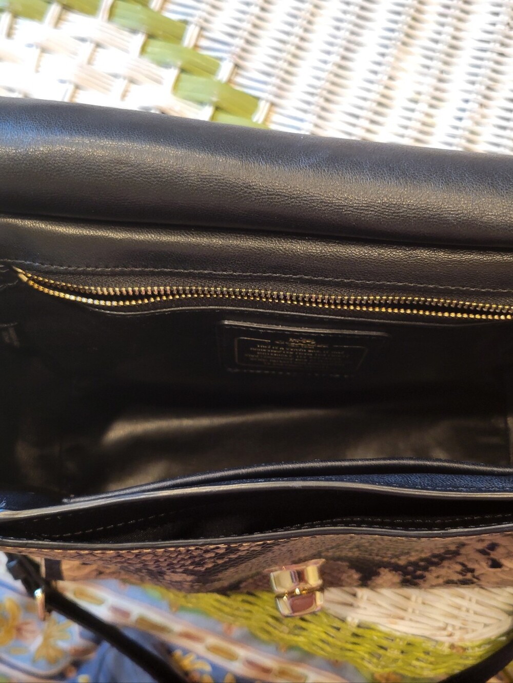 Coach Black And Tan Drifter Snake Print Bag Purse Removable Shoulder Strap - Picture 6 of 13